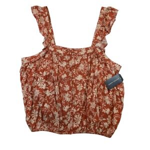 Melrose Market Womens XL Floral Print Ruffle Strap Crop Tank Top Rust